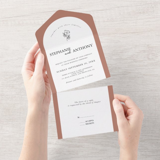 Botanical Terracotta Wildflower Arch Wedding  All In One Invitation (Tearaway)