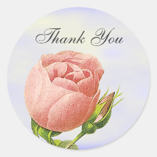 Botanical Thank You Pink Rosebud Sticker