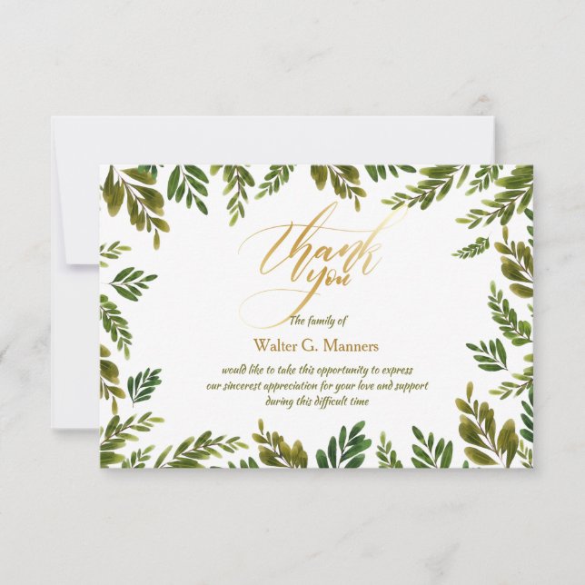 Botanical Thank You Sympathy Card (Front)