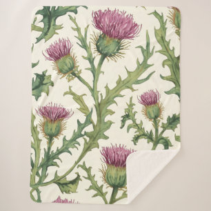 Botanical Thistle Wildflower Accent Sherpa Blanket