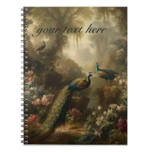 Botanical: three peacocks garden customizable  notebook