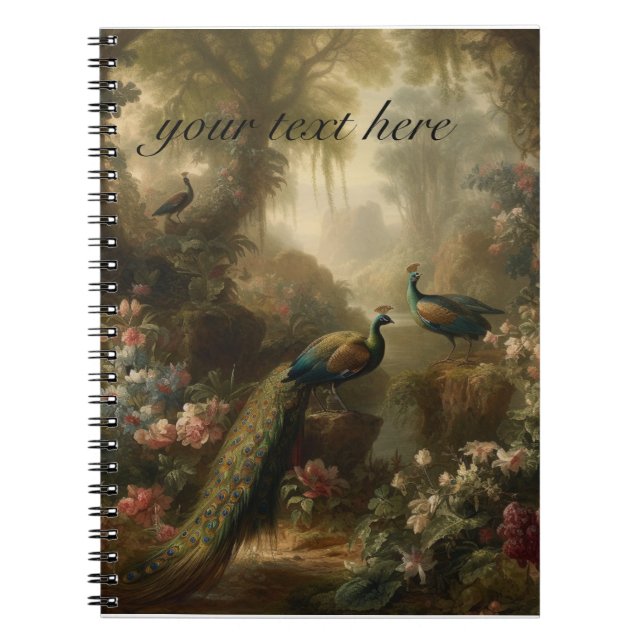 Botanical: three peacocks garden customizable  notebook (Front)
