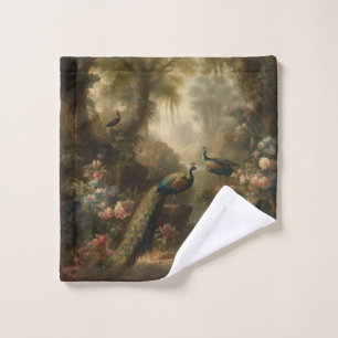 Botanical: three peacocks in English garden Bath Towel Set