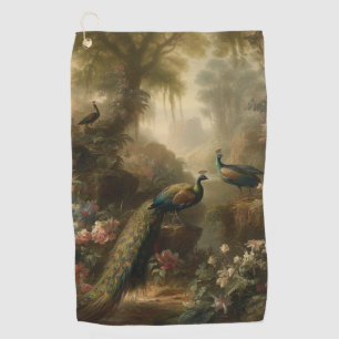 Botanical: three peacocks in English garden  Golf Towel