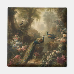 Botanical: three peacocks in English garden  Magnet