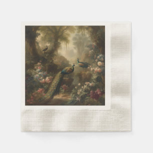 Botanical: three peacocks in English garden  Napkin