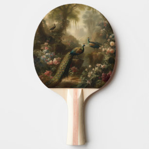 Botanical: three peacocks in English garden Ping Pong Paddle