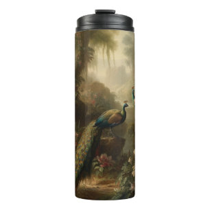 Botanical: three peacocks in English garden  Thermal Tumbler