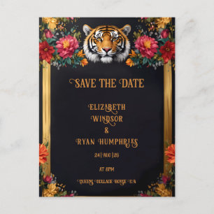Botanical Tiger Wedding Invitation Postcard