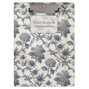 Botanical Toile   Hydrangea & Sea Holly Custom Clipboard