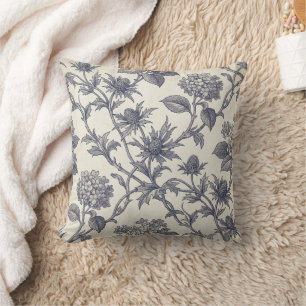 Botanical Toile   Hydrangea & Sea Holly Throw Pillow