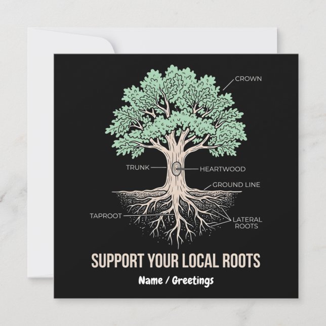 Botanical Tree Anatomy Support Your Local Roots Invitation (Front)