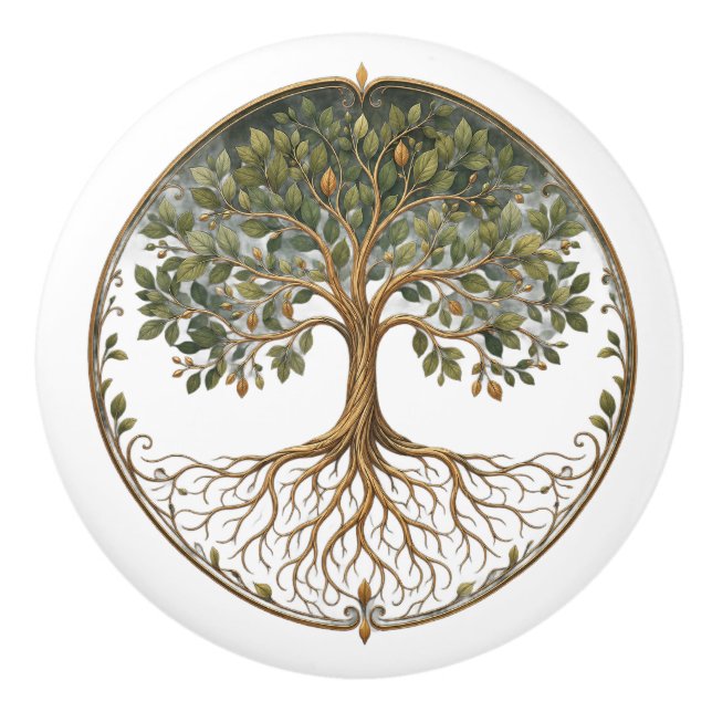 Botanical Tree, Tree of Life, Ceramic Knob (Front)