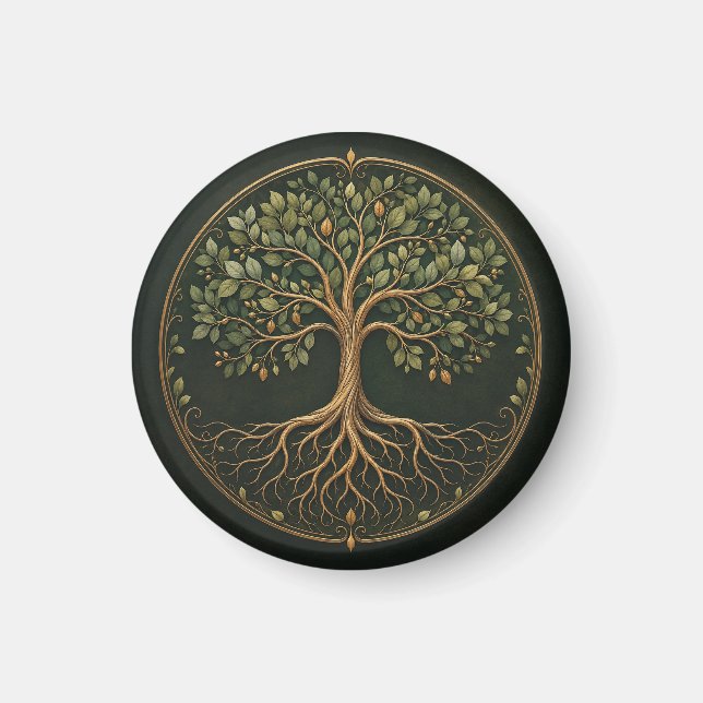 Botanical Tree, Tree of Life, Round Kitchen Magnet (Front)