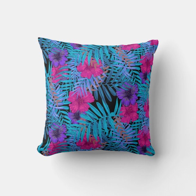 Botanical Tropical Flowers Throw Pillow (Front)