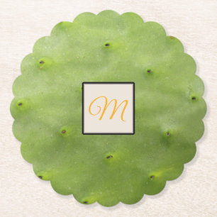 Botanical Tropical Green Cactus Photo Monogram Paper Coaster