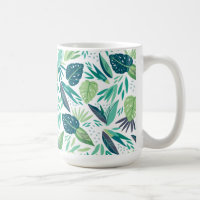 Botanical Tropical Green & White Leafs Pattern