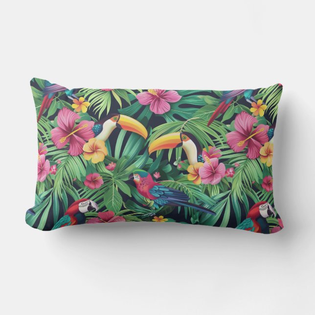 Botanical Tropical Greenery Pattern Lumbar Pillow (Front)