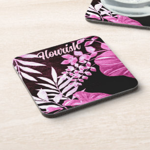 Botanical Tropical Leaves Palm Pink Personalized Coaster