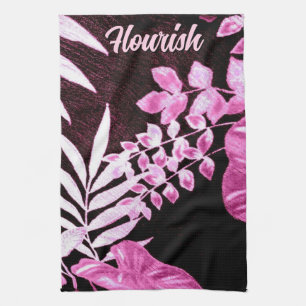 Botanical Tropical Leaves Palm Pink Personalized Kitchen Towel