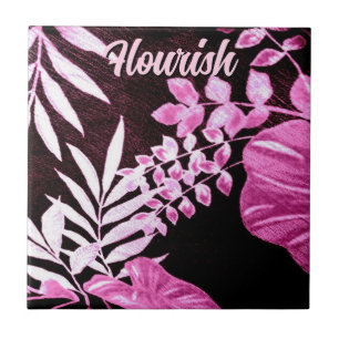 Botanical Tropical Leaves Palm Pink Personalized Tile
