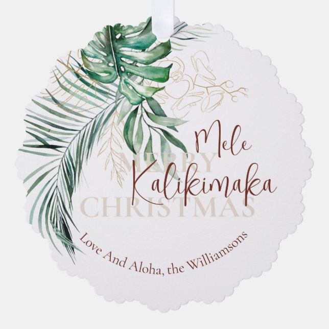 Botanical Tropical Mele Kalikimaka | Custom  Ornament Card (Front)