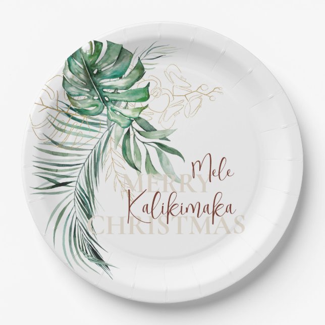 Botanical Tropical Mele Kalikimaka | Custom Paper Plate (Front)