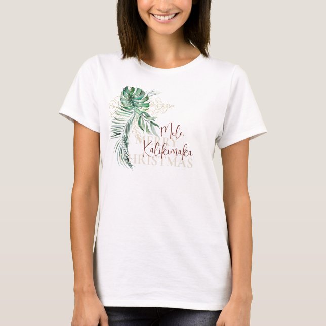 Botanical Tropical Mele Kalikimaka  T-Shirt (Front)