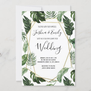 Botanical Tropical Monstera leaves Wedding Invitation