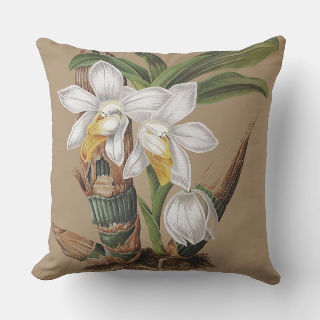 Botanical Tropical Orchid Flowers Floral Pillow (Front)