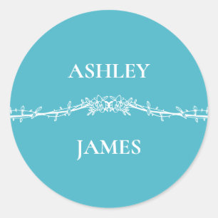 Botanical Turquoise Rose Floral Wedding Classic Round Sticker