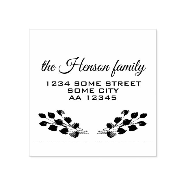 Botanical Twigs Script Family Name Address Rubber Stamp (Imprint)