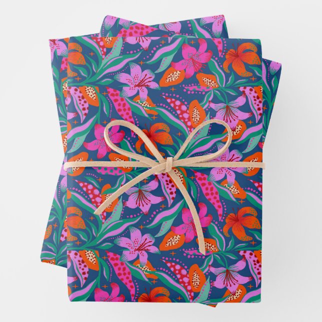 Botanical Vibrant Garden Wrapping Paper Sheet (In situ)