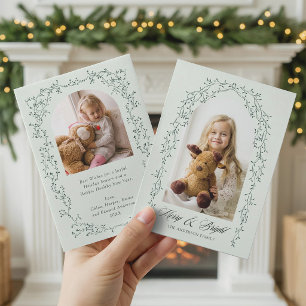 Botanical Vine Frame 2 Photo Christmas Mint  Holiday Card