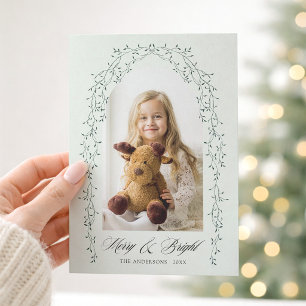 Botanical Vine Frame Photo Christmas Mint Holiday Card