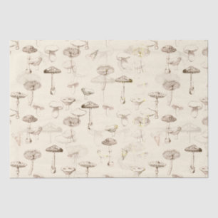 Botanical Vintage Beige Mushroom Pattern Tissue Paper