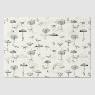 Botanical Vintage Black White Mushroom Pattern Tissue Paper