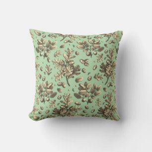 Botanical Vintage Brown Sage Oak Leaves Acorns Throw Pillow