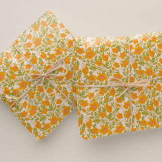 Botanical vintage buttercup flowers wrapping paper