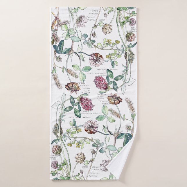 Botanical Vintage Clover Flowers Bath Towel Set (Bath Towel)