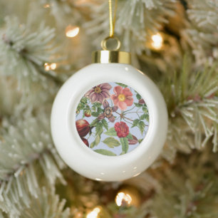 Botanical vintage design ceramic ball christmas ornament