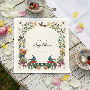Botanical Vintage Flowers Hummingbird Baby Shower Napkin
