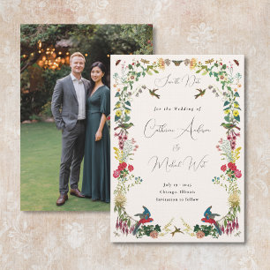 Botanical Vintage Hummingbird Garden Wedding Save The Date