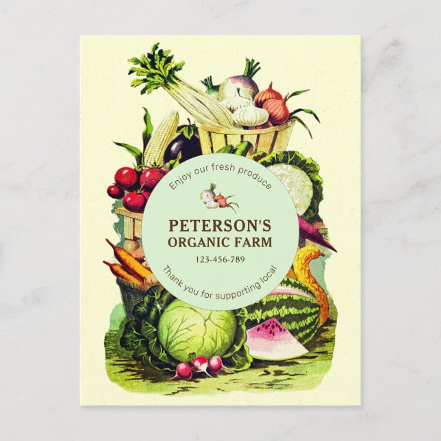 Botanical Vintage Local Vegetable Farmer Postcard (Front)