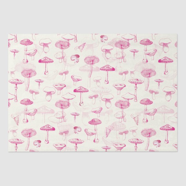 Botanical Vintage Pink White Mushroom Pattern Tissue Paper (Front)