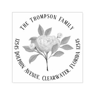 Botanical Vintage Rose Floral Return Address Self-inking Stamp