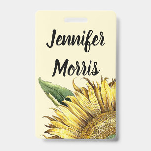 Botanical Vintage Sunflower Flower Name Tag Badge