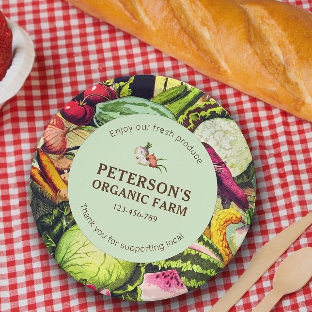 Botanical Vintage Vegetables Local Farmer Label Paper Plate (Creator Uploaded)