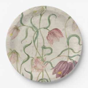Botanical Vintage Watercolor Chequered Lily Paper Plate