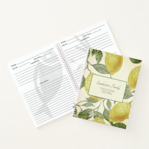 Botanical Vintage Yellow Lemons Family Recipe Notebook
